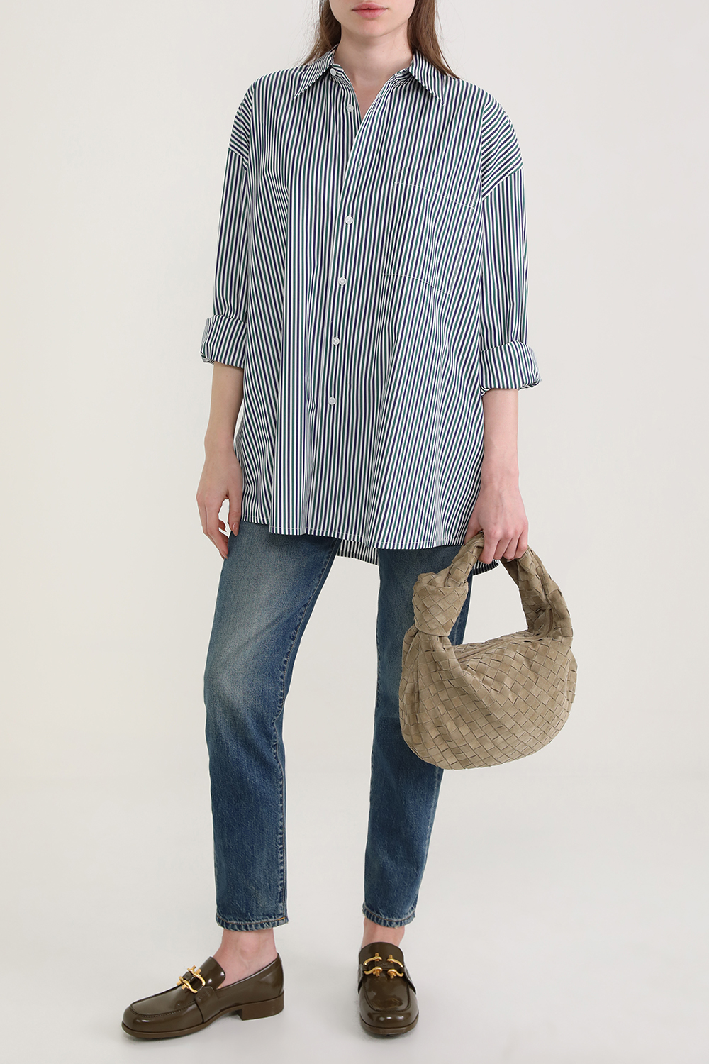 חולצת פסים אוברסייז מכופתרת מכותנה